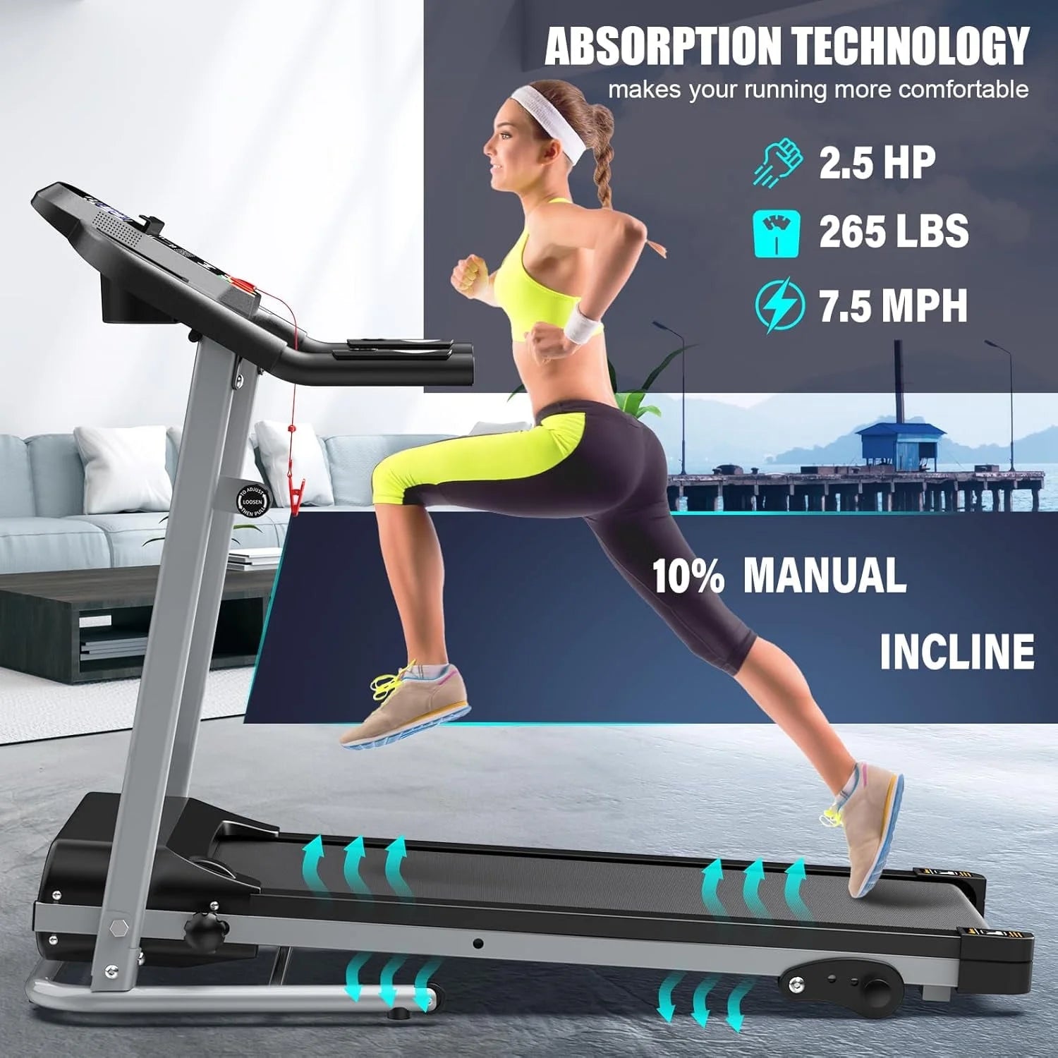 2.0HP Treadmill for Home Folding 240Lb Weight Capacity Walking Jogging Exercise Machine Health & Fitness Flexible Incline with HD Screen 3 Gear Adjustment Shock Absorber Running Belt