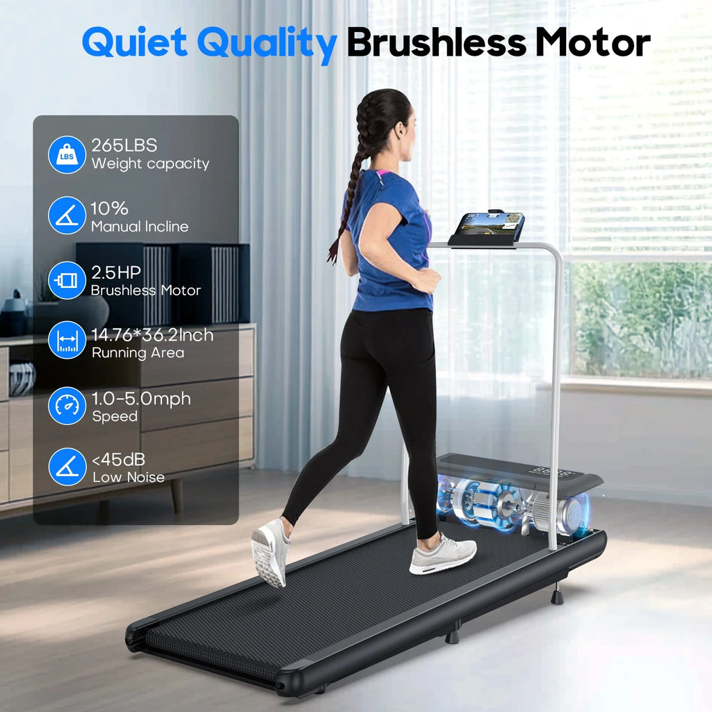 Walking Pad, 2.5 HP Treadmills for Home Small with Handles, 5 MPH under Desk Treadmill Walking Pad, 265 LBS