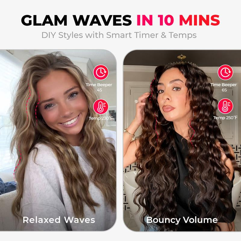 TYMO ROVY 1.25 Inch Beach Waves Curling Wand Ionic Hair Waver with Ceramic 3-Barrel Crimper Iron for Women Dual Voltage Anti-Scald Easy to Use Mermaid Hair Christmas Gifts