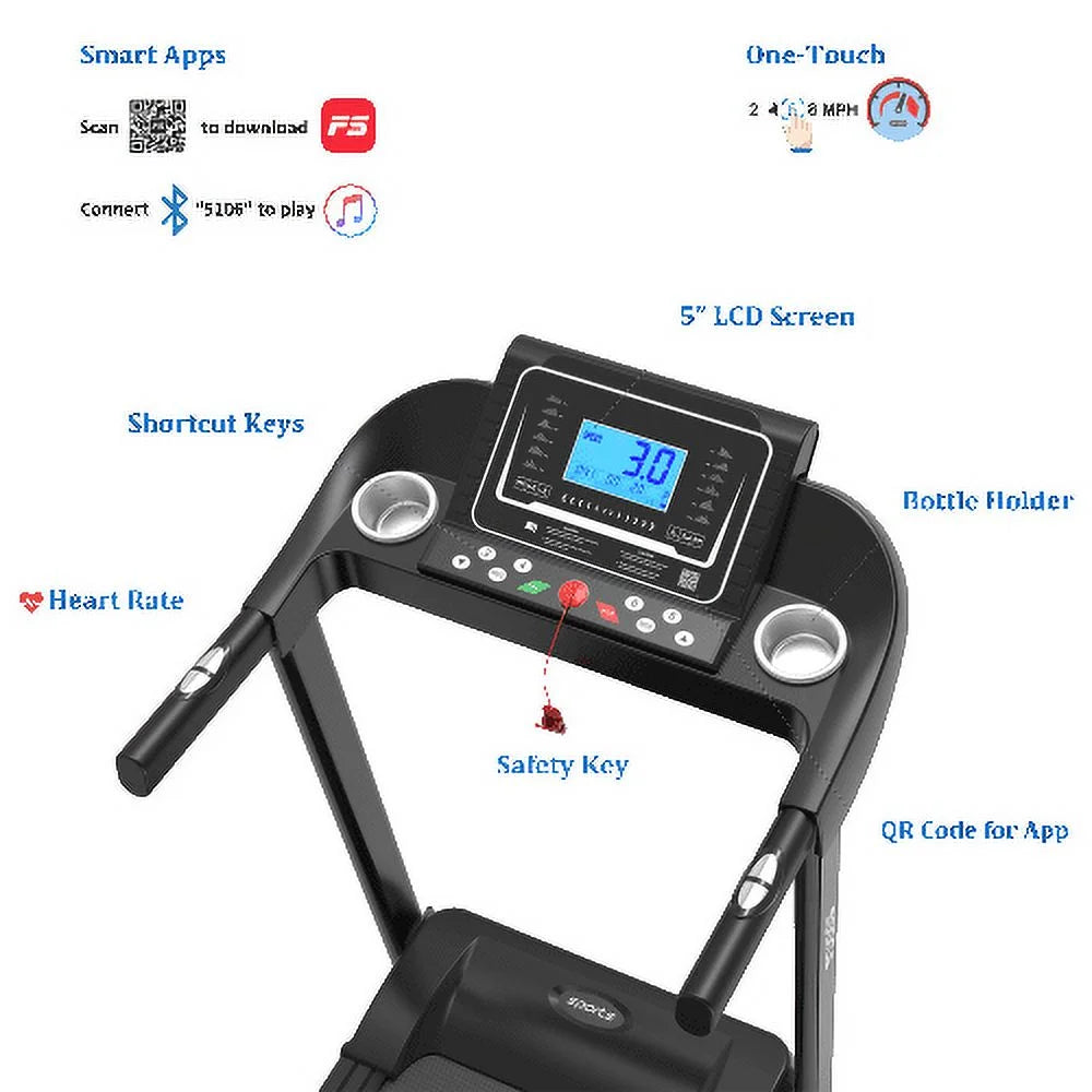 Foldable Treadmill with Incline, Fitshow App Folding Treadmill for Home Workout, Electric Walking Treadmill Machine 5" LCD Screen 250 LB Capacity Bluetooth Music