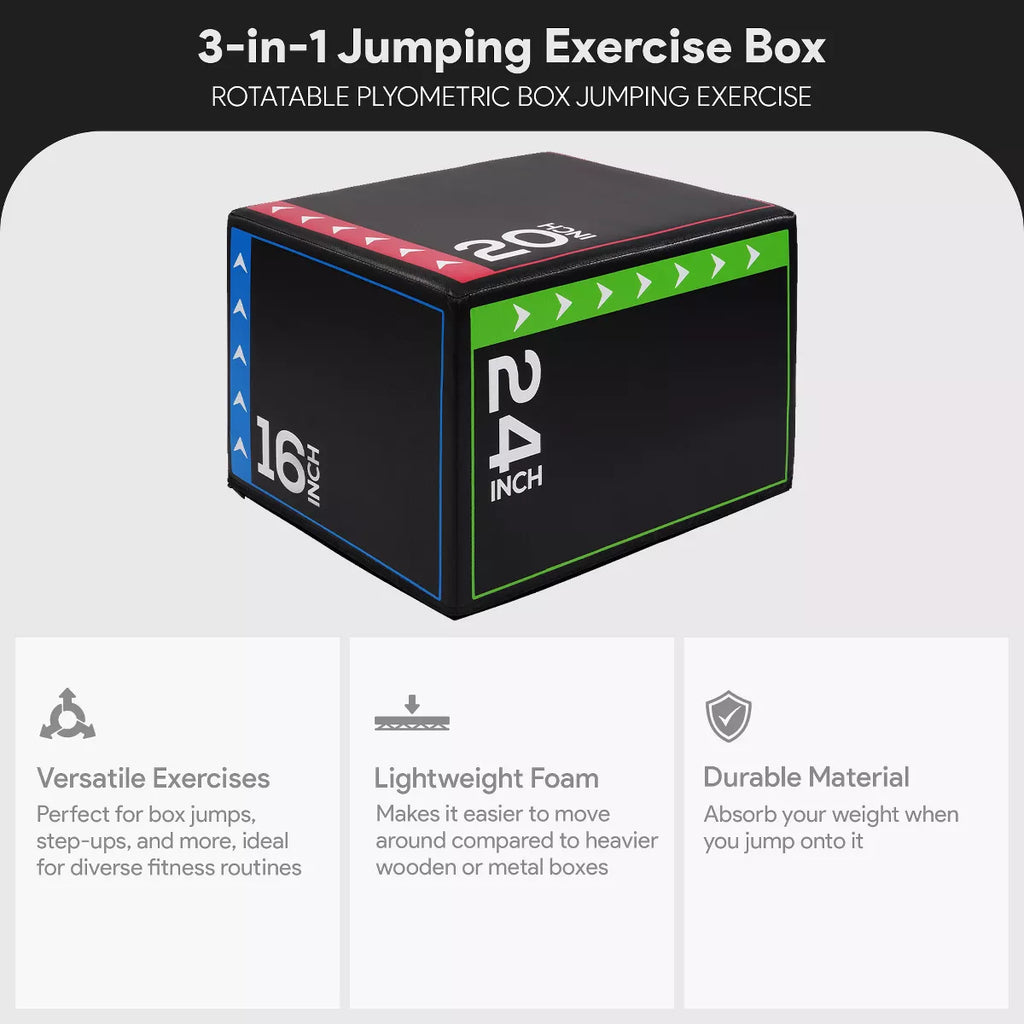 Balancefrom Fitness Versatile Durable Anti-Slip 3-In-1 Foam Plyometric Jumping Exercise Box