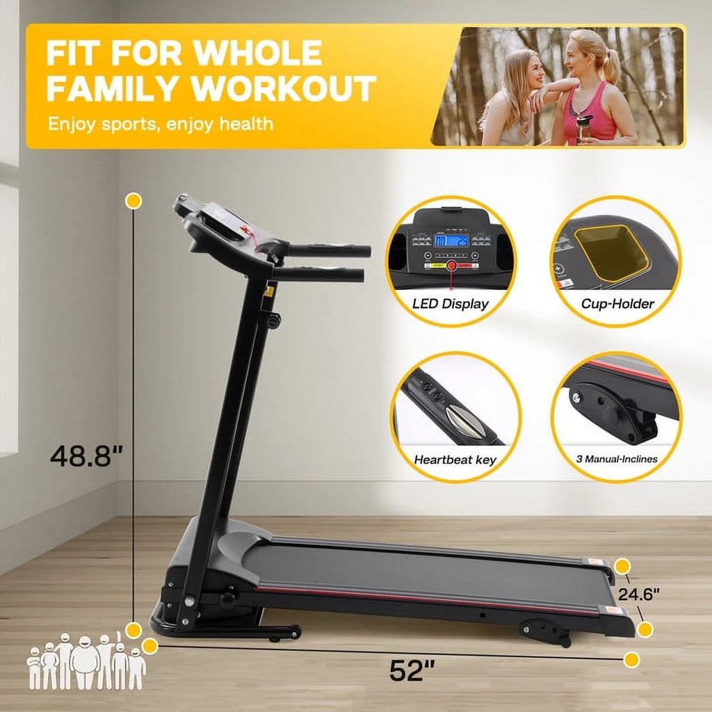 Swertoy 2.5HP Folding Treadmill Portable Running Walking Compact Exercise Machine with 12 Preset Program, LED Display, Easy Assembly for Home