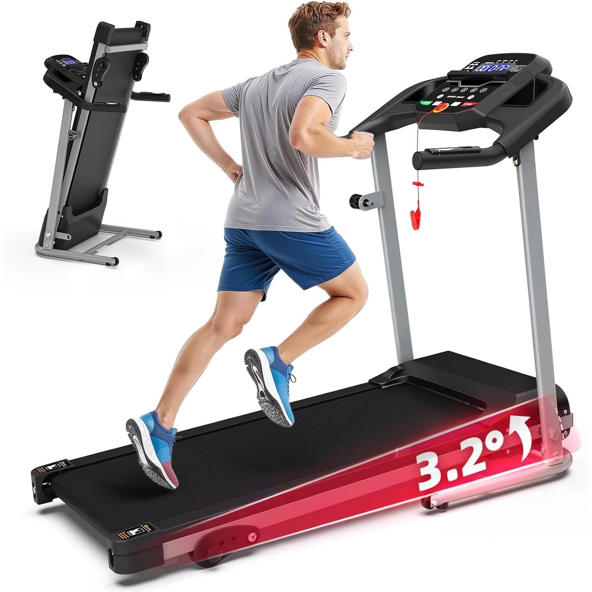 2.0HP Treadmill for Home Folding 240Lb Weight Capacity Walking Jogging Exercise Machine Health & Fitness Flexible Incline with HD Screen 3 Gear Adjustment Shock Absorber Running Belt
