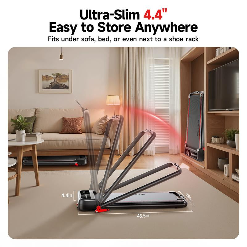 RHYTHM FUN Quiet Foldable Walking Treadmill with Remote – Exercise Treadmills Compact Running Pad for Apartment & Office,Gym Stuff Easy to Store under Desk, Incline Support, Space-Saving , Fallfreshness, No Installation Needed Treadmill for Home