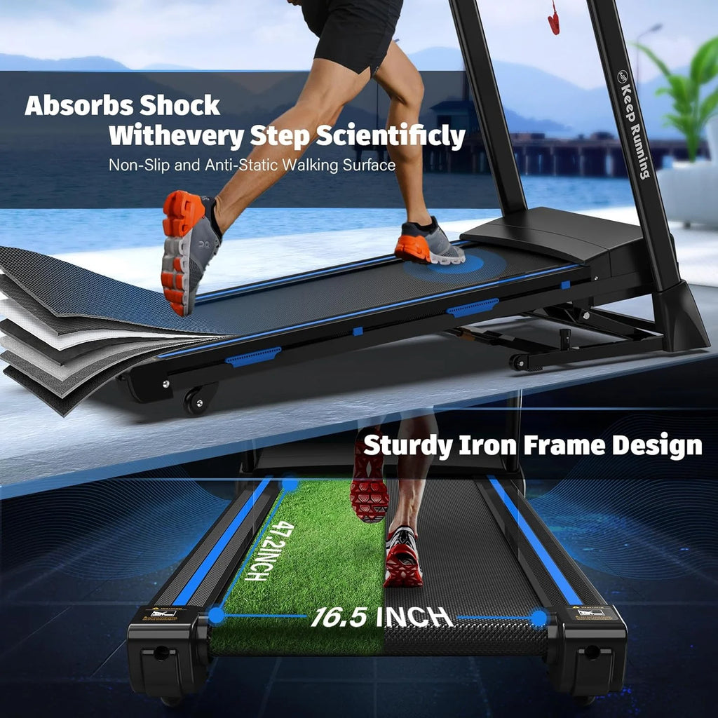 3.5HP Folding Treadmill with 15% Auto Incline 330Lb Capacity Bluetooth Smart APP Large Running Belt, Heart Rate Monitor, Easy Accembly, 12 Preset Programs, 9 Mph Speed, for Home Gym