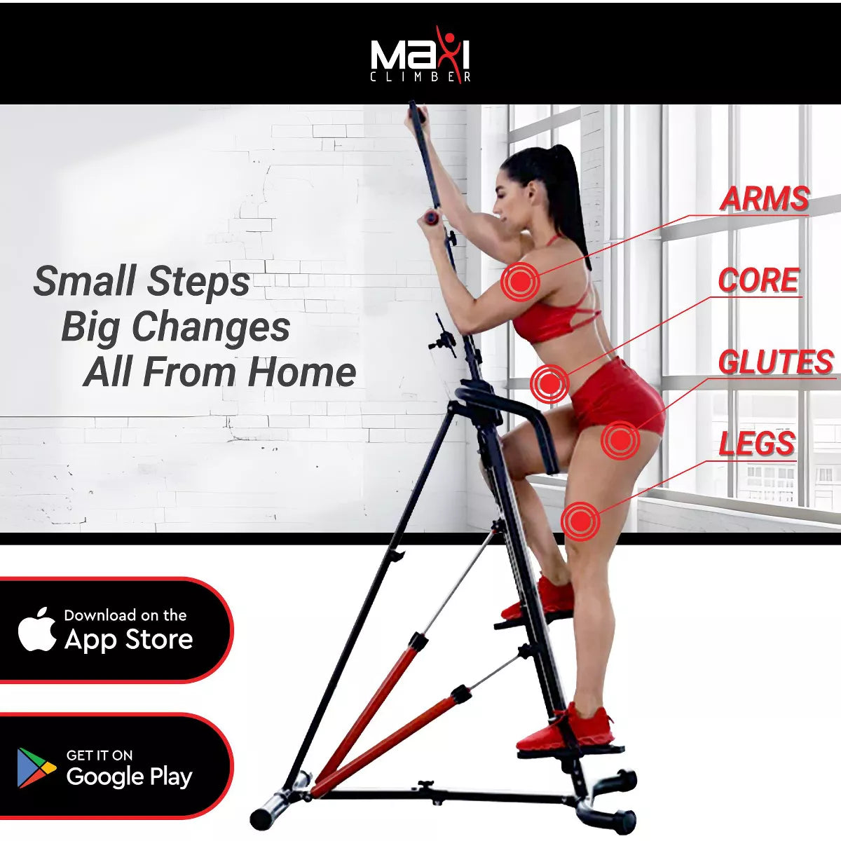 Maxiclimber Vertical Climber Exercise Machine, Home Gym Stepper for Cardio and Strength Training Total Body Workouts with Fitness App, XL-2000, Red