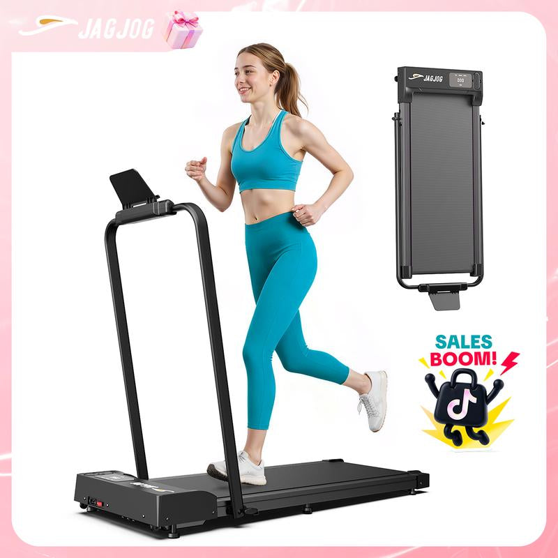 【Fitnessgift】Jagjog JT51 Foldable Treadmill Walking Pad Auto-Align Belt LED Display Knee Protection Remote Control Shock Proof Clear LED Tracking Home Fitness