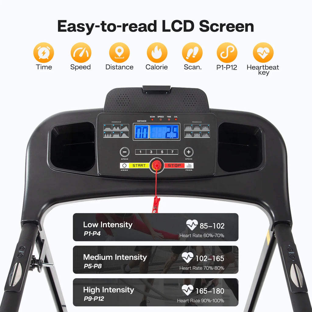 Swertoy 2.5HP Folding Treadmill Portable Running Walking Compact Exercise Machine with 12 Preset Program, LED Display, Easy Assembly for Home