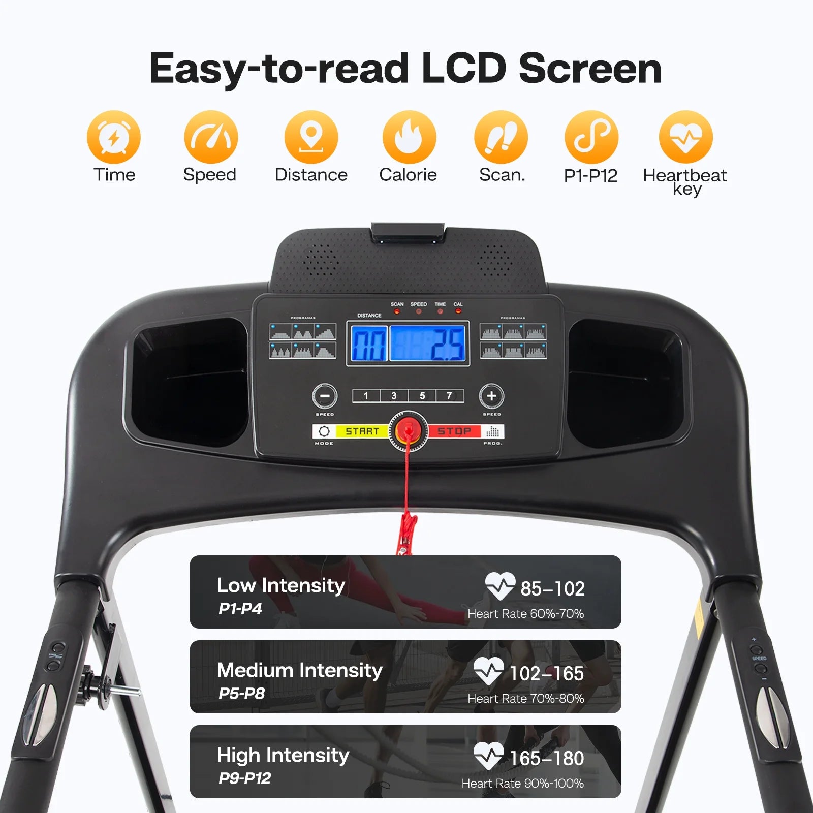 Swertoy 2.5HP Folding Treadmill Portable Running Walking Compact Exercise Machine with 12 Preset Program, LED Display, Easy Assembly for Home