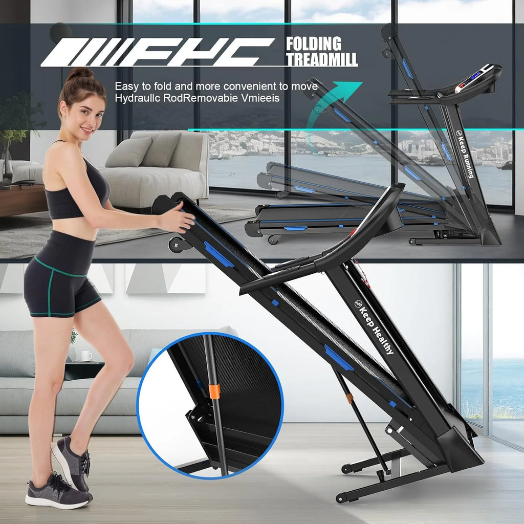 3.5HP Folding Treadmill with 15% Auto Incline 330Lb Capacity Bluetooth Smart APP Large Running Belt, Heart Rate Monitor, Easy Accembly, 12 Preset Programs, 9 Mph Speed, for Home Gym