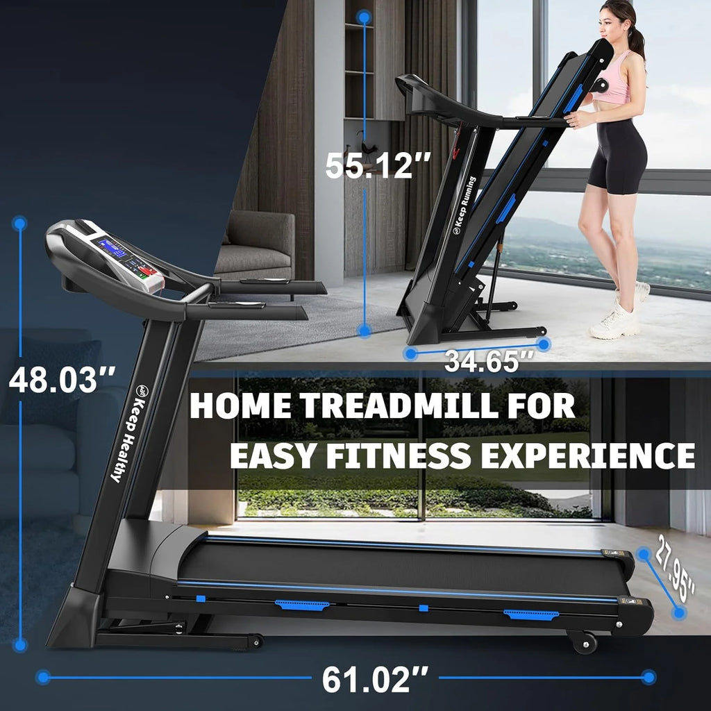 3.5HP Folding Treadmill with 15% Auto Incline 330Lb Capacity Bluetooth Smart APP Large Running Belt, Heart Rate Monitor, Easy Accembly, 12 Preset Programs, 9 Mph Speed, for Home Gym