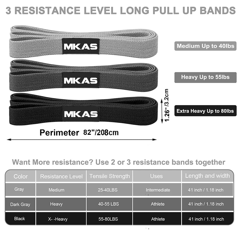 MKAS Long Resistance Loop Band Set Unisex Fitness Yoga Elastic Bands