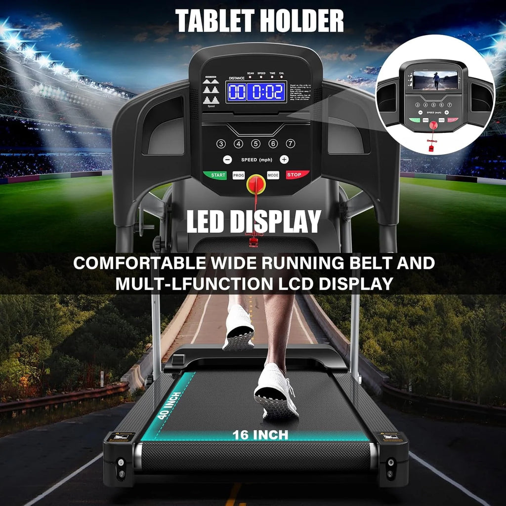 2.0HP Treadmill for Home Folding 240Lb Weight Capacity Walking Jogging Exercise Machine Health & Fitness Flexible Incline with HD Screen 3 Gear Adjustment Shock Absorber Running Belt