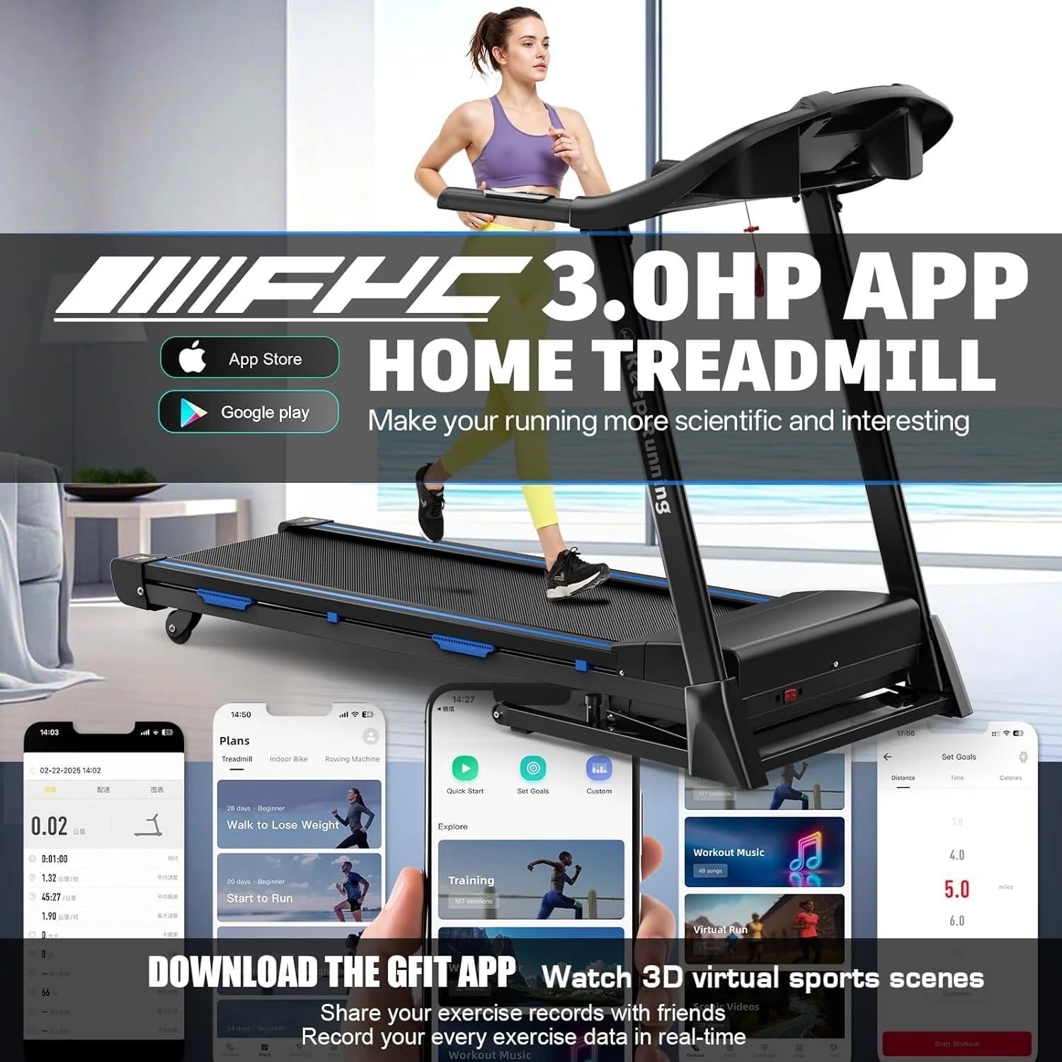 3.5HP Folding Treadmill with 15% Auto Incline 330Lb Capacity Bluetooth Smart APP Large Running Belt, Heart Rate Monitor, Easy Accembly, 12 Preset Programs, 9 Mph Speed, for Home Gym