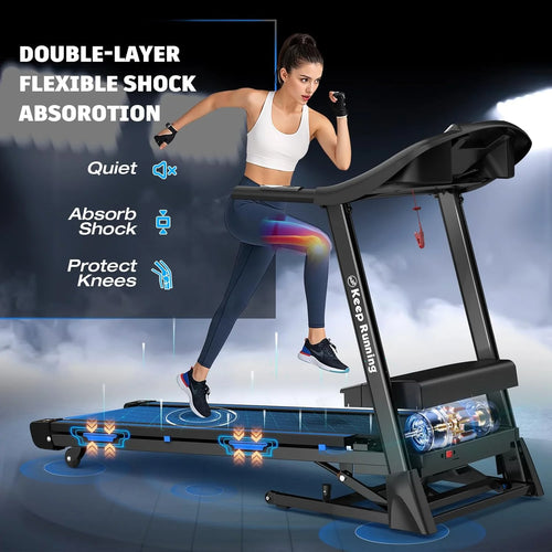 3.5HP Folding Treadmill with 15% Auto Incline 330Lb Capacity Bluetooth Smart APP Large Running Belt, Heart Rate Monitor, Easy Accembly, 12 Preset Programs, 9 Mph Speed, for Home Gym