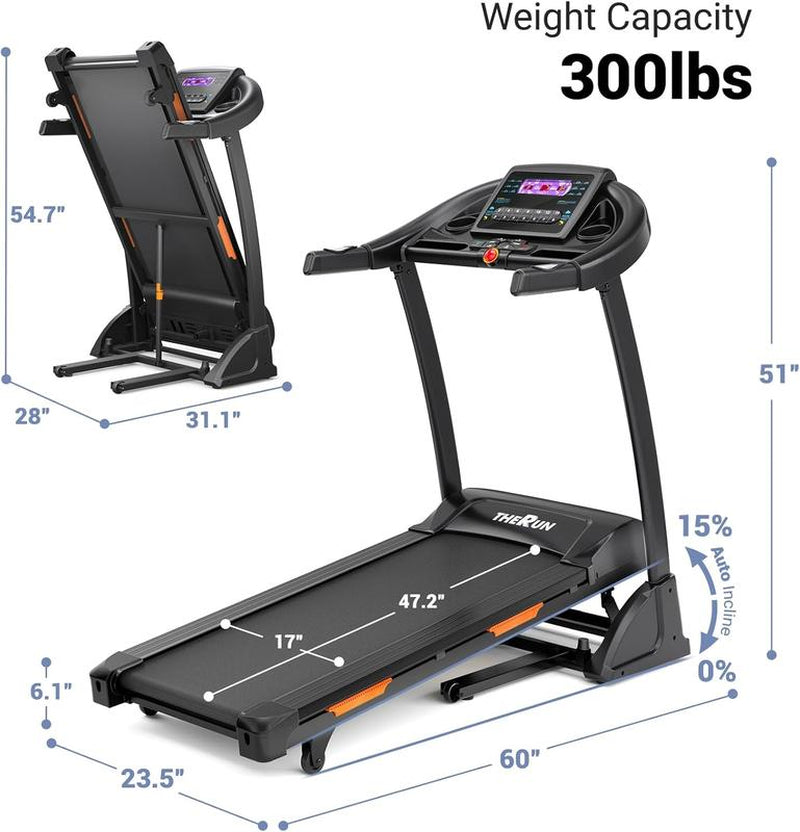 Incline Treadmill, Treadmill for Running and Walking, 300 Lbs Capacity Treadmill with Auto Incline, Wide Belt, 3.5HP, App, Heart Rate, Black Home Gym Equipment Home Exercise Equipment