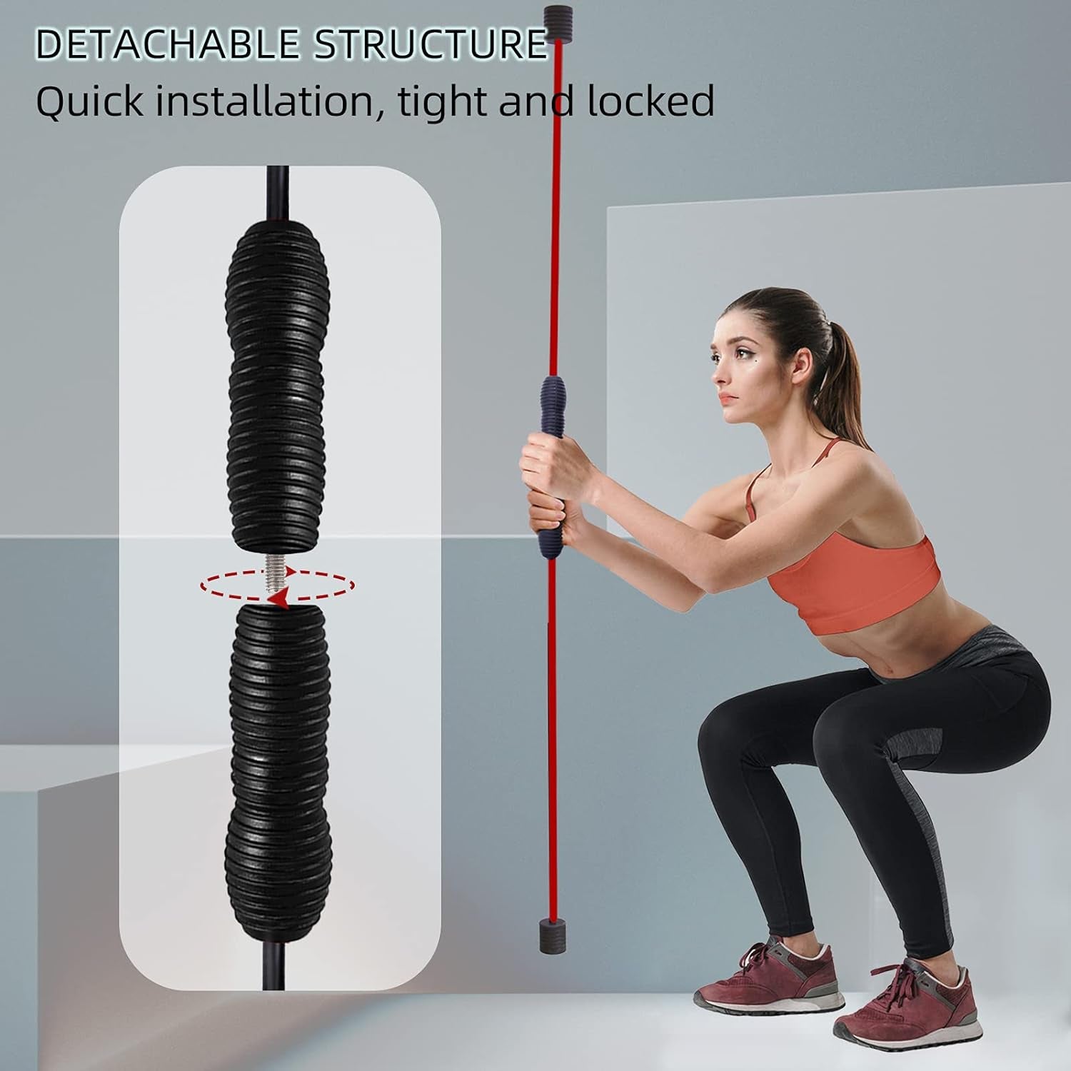 Elastic Fitness Bar, High-Frequency Vibration Workout Bar Total Body Exercise Strength Training Bars for Frozen Shoulder Physical Therapy, Aerobics, Yoga, Pilate, Resistance in Home Gym