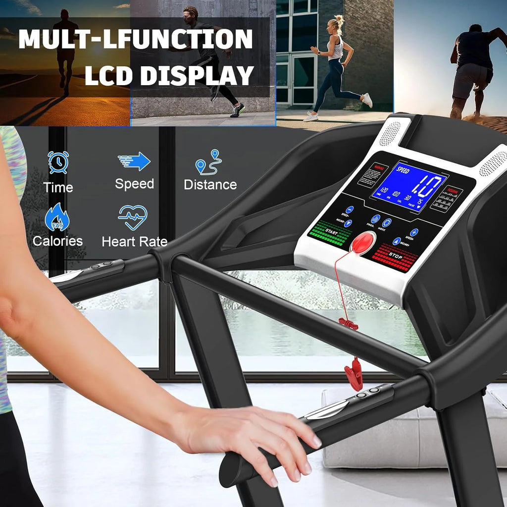 3.5HP Folding Treadmill with 15% Auto Incline 330Lb Capacity Bluetooth Smart APP Large Running Belt, Heart Rate Monitor, Easy Accembly, 12 Preset Programs, 9 Mph Speed, for Home Gym