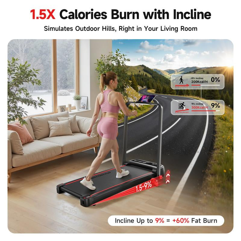 RHYTHM FUN Quiet Foldable Walking Treadmill with Remote – Exercise Treadmills Compact Running Pad for Apartment & Office,Gym Stuff Easy to Store under Desk, Incline Support, Space-Saving , Fallfreshness, No Installation Needed Treadmill for Home