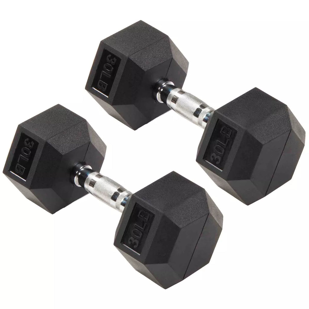 Signature Fitness Hex Dumbbells Non-Slip Free Weights Full Body Strength Training Home Gym Workout Equipment Set, 30 Pounds, Black