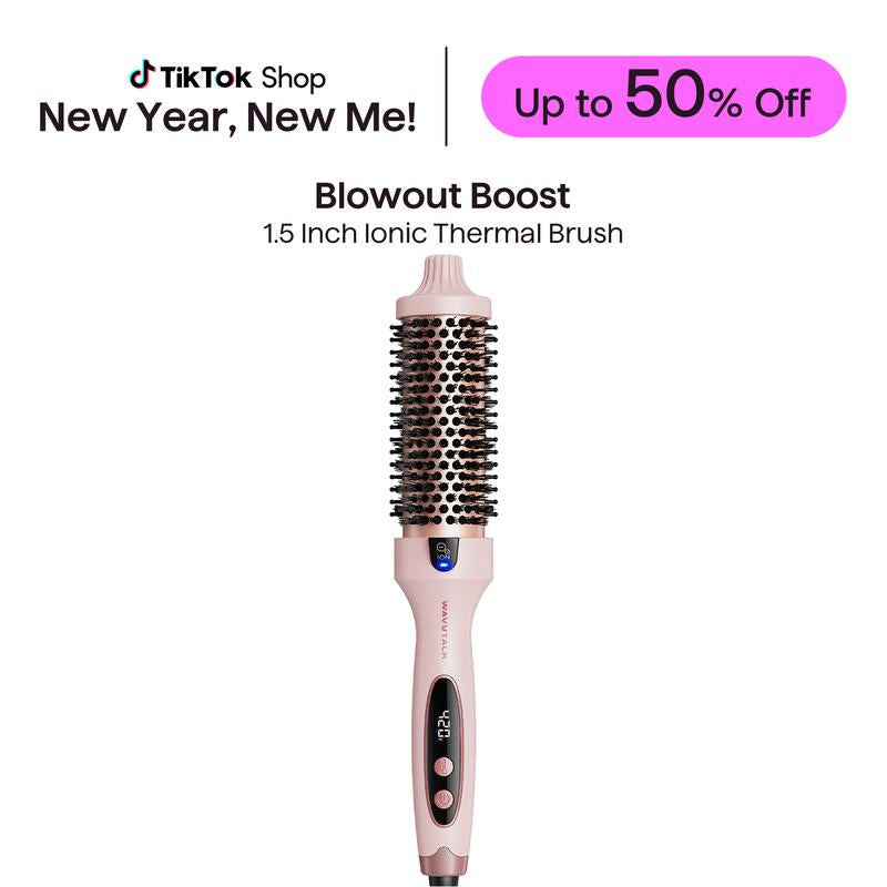 Wavytalk Blowout Boost Ionic Thermal Brush 1 1/2 Inch with LED Display, 300℉-420℉ for Different Hair Types, 120-240V Universal Voltage