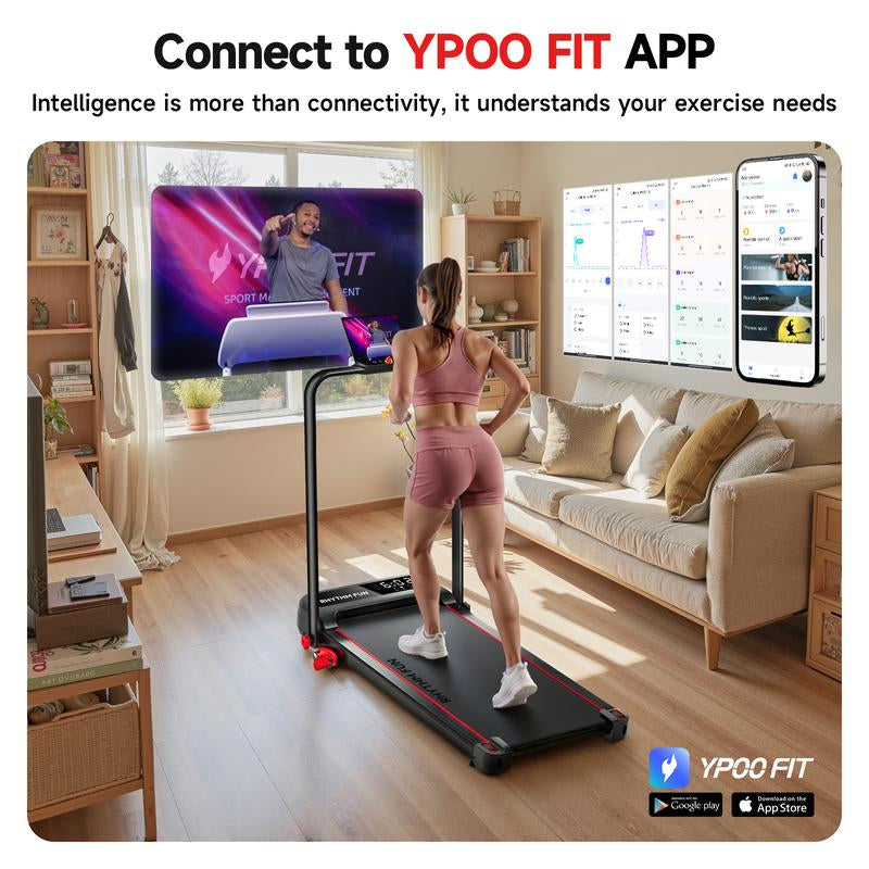 RHYTHM FUN Quiet Foldable Walking Treadmill with Remote – Exercise Treadmills Compact Running Pad for Apartment & Office,Gym Stuff Easy to Store under Desk, Incline Support, Space-Saving , Fallfreshness, No Installation Needed Treadmill for Home